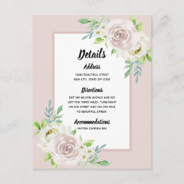 Cartão De Informações Casamento de Rosa de Aquarela Floral de Rosewood S
