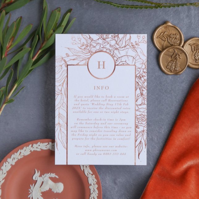 Cartão De Informações Casamento de Rosa de Monograma Dourado com Dusty C (Criador carregado)