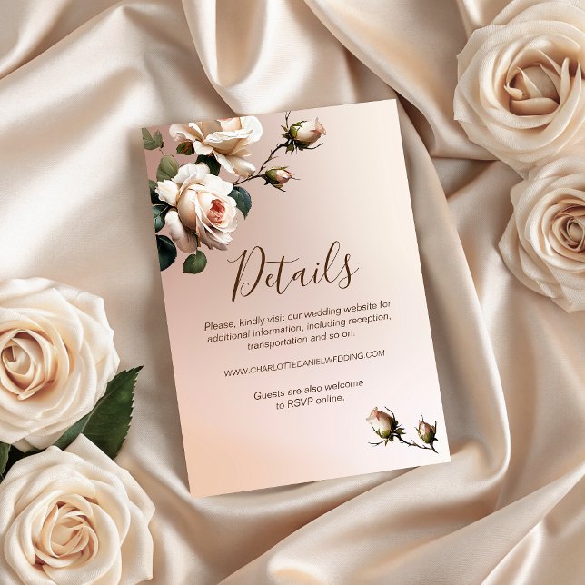 Cartão De Informações Casamento de Rosa de Óleo de Blush Beige (Gorgeous Tea Rose Wedding Details Enclosure Card)