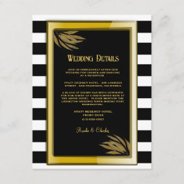 Cartão De Informações Casamento de Rosas Douradas Art Deco Listras Preta