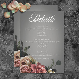 Cartão De Informações Casamento de Rosas Florais Brancas Elegantes