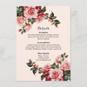 Cartão De Informações Casamento de rosas rosa e vermelho bonito