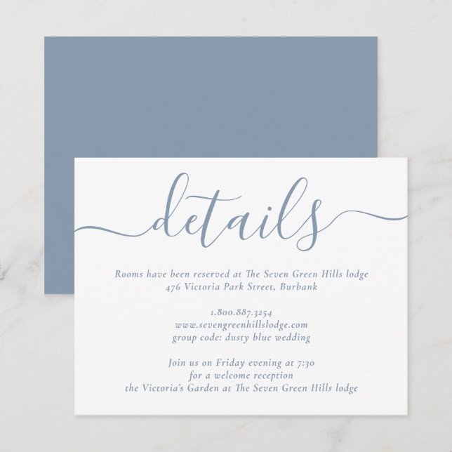Cartão De Informações Casamento de Rótulo Moderno Azul Desbotado (Frente/Verso)