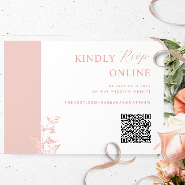 Cartão De Informações Casamento de RSVP de Código QR Elegante Rosa-Rosa- (Criador carregado)