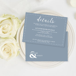 Cartão De Informações Casamento de Script Azul-Bordado Moderno Elegante