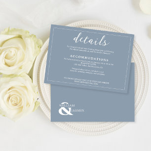 Cartão De Informações Casamento de Script Azul-Bordado Moderno Elegante