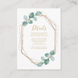 Cartão De Informações Casamento de Script Dourado Moderno Eucalyptus Wat