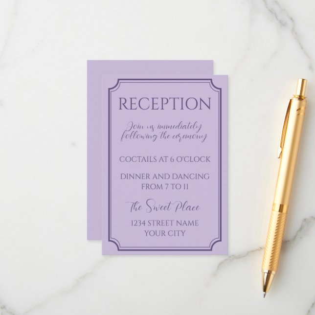 Cartão De Informações Casamento de Script Lilac Elegante (Frente/Verso In Situ)