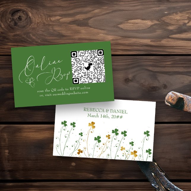 Cartão De Informações Casamento de Shamrock Wildflower com código QR RSV (QR Code Online RSVP enclosure card from my Shamrock Wildflower wedding collection)