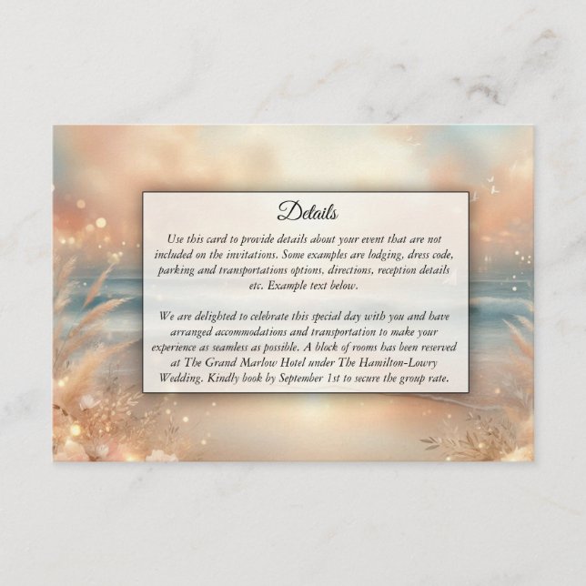 Cartão De Informações Casamento de Sonhos Solares e Sparkle (Frente)