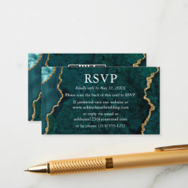 Cartão De Informações Casamento de Teal de Watercolor RSVP QR Back