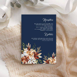 Cartão De Informações Casamento de Terracota Floral Wildflower Azul Mari