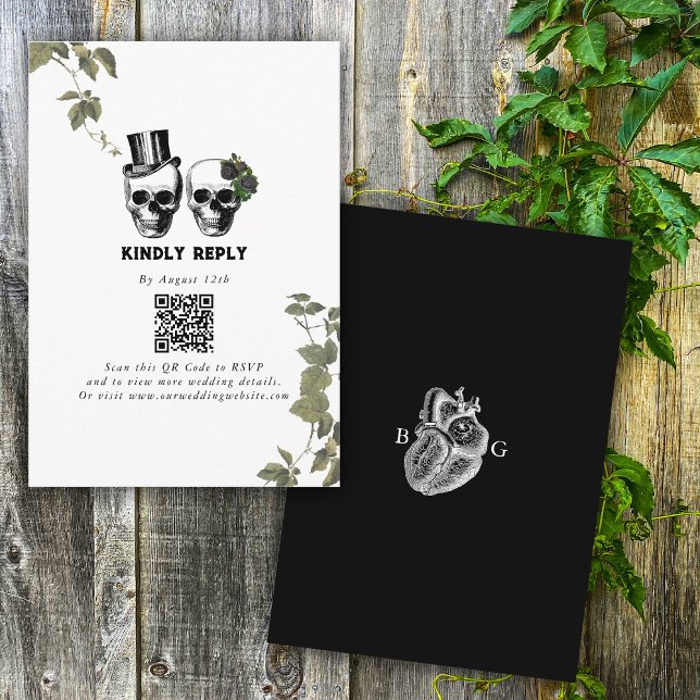 Cartão De Informações Casamento de Til Death Gothic Heart Floral Skulls (Til Death Gothic Heart Floral Skulls Wedding Enclosure Card)