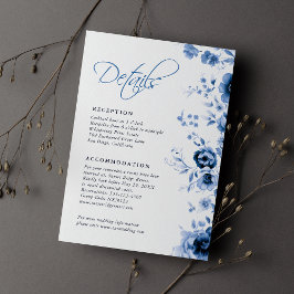 Cartão De Informações Casamento De Toile Azul Floral Francês Elegante