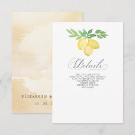 Cartão De Informações Casamento de Verão com Caligrafia Rústica e Limão