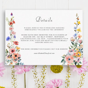Cartão De Informações Casamento de Verão com Primavera de flor selvagem