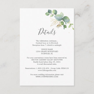 Cartão De Informações Casamento de Verão de Eucalyptus Greenery Rustic.