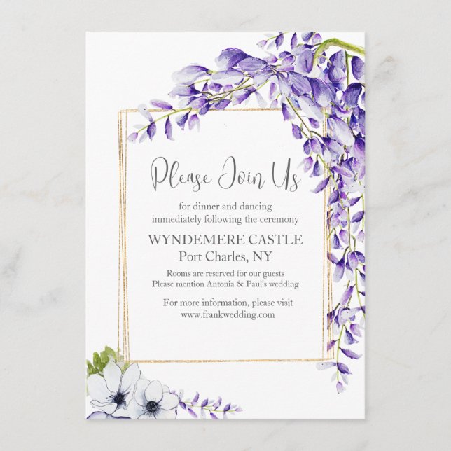 Cartão De Informações Casamento de Watercolor Wisteria Blooms (Frente)