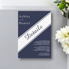 Cartão De Informações Casamento Delicado Branco Azul-Marinho Elegante