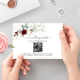 Cartão De Informações Casamento do Código QR Floral da Elegante Burgundy