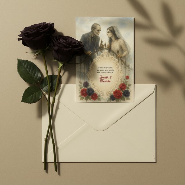 Cartão De Informações Casamento do gótico Zombie Halloween (Goth Couple Zombie Halloween Wedding Enclosure Card
)