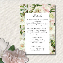 Cartão De Informações Casamento do Jardim de Pedônia de Blush Branco Ele