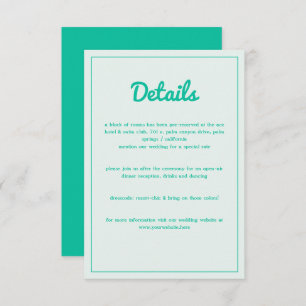 Cartão De Informações Casamento do Modern Bold Emerald Mint Green Retro 