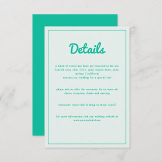Cartão De Informações Casamento do Modern Bold Emerald Mint Green Retro