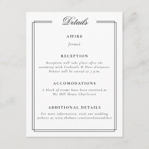 Cartão De Informações Casamento do Monograma de Quadro Elegante