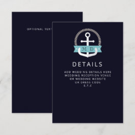 Cartão De Informações Casamento do Monograma Náutico Ancorado do Marinho