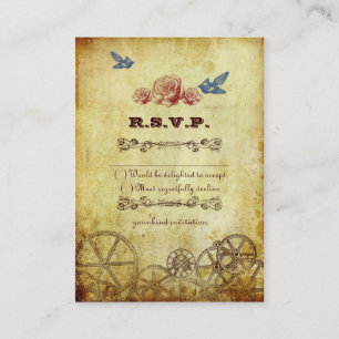 Cartão De Informações Casamento Dourado antigo de Steampunk do Victorian