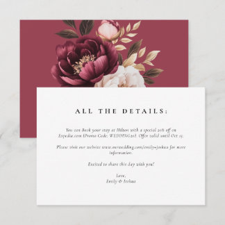 Cartão De Informações Casamento Dourado Burgundy Elegante