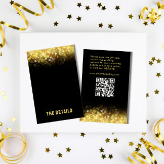 Cartão De Informações Casamento Dourado com Glam Moderno Negro