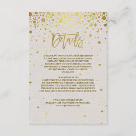 Cartão De Informações Casamento Dourado de Confetti com Couro Branco Ele