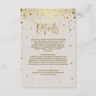 Cartão De Informações Casamento Dourado de Confetti com Couro Branco Ele