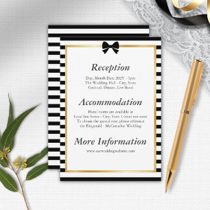 Cartão De Informações Casamento Dourado de Frame  de Stripe Negra Elegan