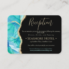 Cartão De Informações Casamento Dourado de Largura de Água  Azul Elegant