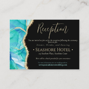 Cartão De Informações Casamento Dourado de Largura de Água Azul Elegant