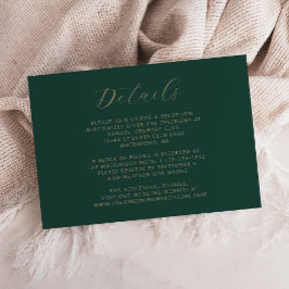 Cartão De Informações Casamento Dourado de Script Emerald Green