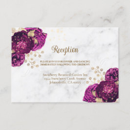 Cartão De Informações Casamento Dourado Elegante Fuchsia Floral