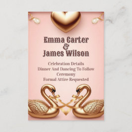 Cartão De Informações 🌺Casamento Dourado Rosa Com Cisnes Brancos 💐