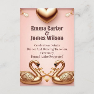 Cartão De Informações 🌺Casamento Dourado Rosa Com Cisnes Brancos 💐