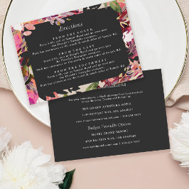 Cartão De Informações Casamento Dourado Rosa-Rosa-Quente-Buquê Romântico