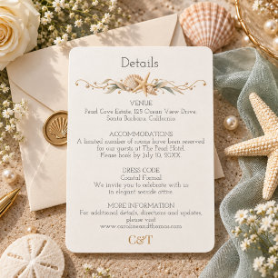 Cartão De Informações Casamento Elegante à Beira-Mar com Champanhe e Con