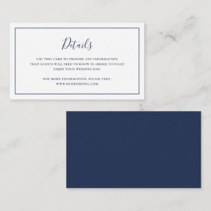 Cartão De Informações Casamento Elegante Azul Marinho Tradicional