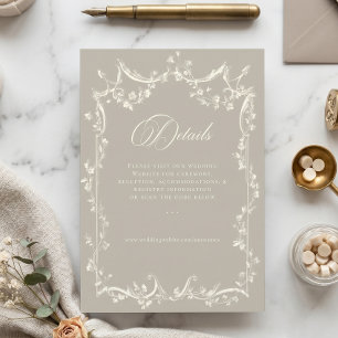 Cartão De Informações Casamento Elegante Barroco Vintage Neutro Bege Mar