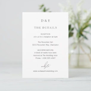 Cartão De Informações Casamento Elegante Branco e Negro Clássico