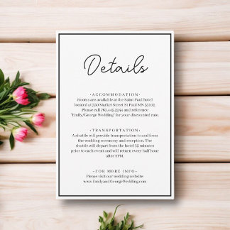 Cartão De Informações Casamento Elegante Branco E Preto Chic Mínimo