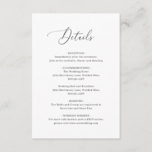 Cartão De Informações Casamento Elegante Branco e Preto Clássico Simples
