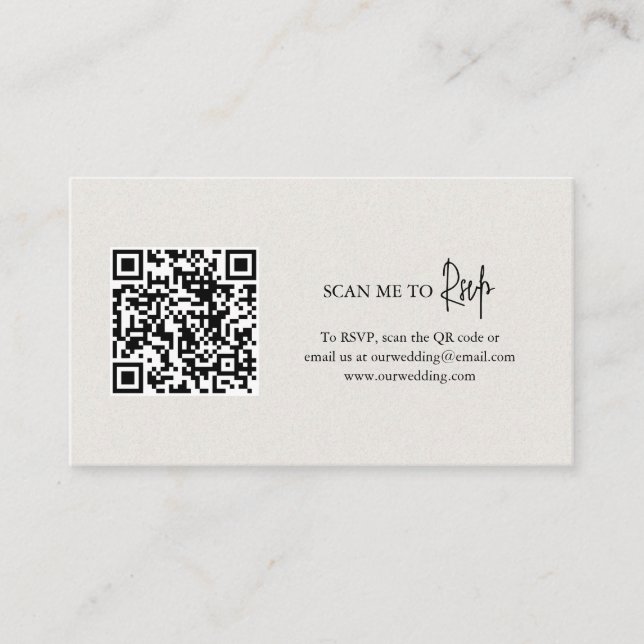 Cartão De Informações Casamento Elegante Código QR Bege Neutro Atemporal (Frente)